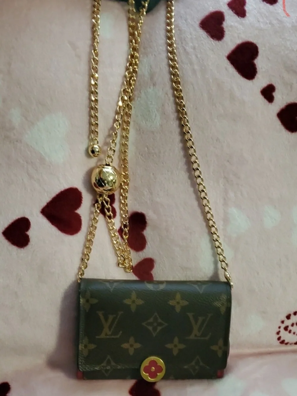 Louis Vuitton Monogram Mini Bag in Brown and Red with Gold Chain